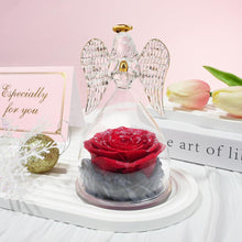 Ewige Rose mit Engel Figur in Glaskuppel Muttertagsgeschenk