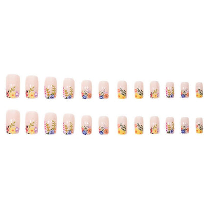 24 Stück Farbige Blumen Nägel zum Aufkleben kurz Nude Glossy