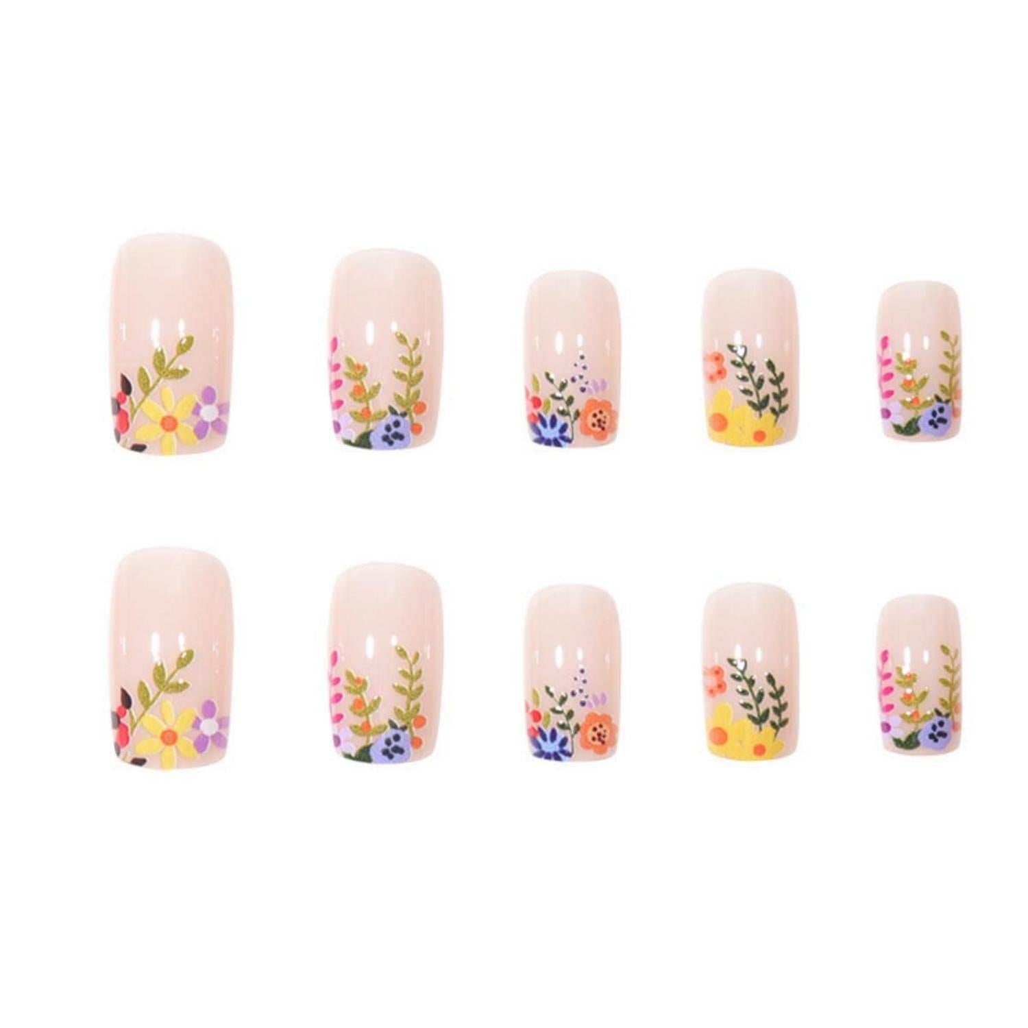 24 Stück Blumen Nägel Aufkleben Acryl Feel Nageldesign Press on Nails