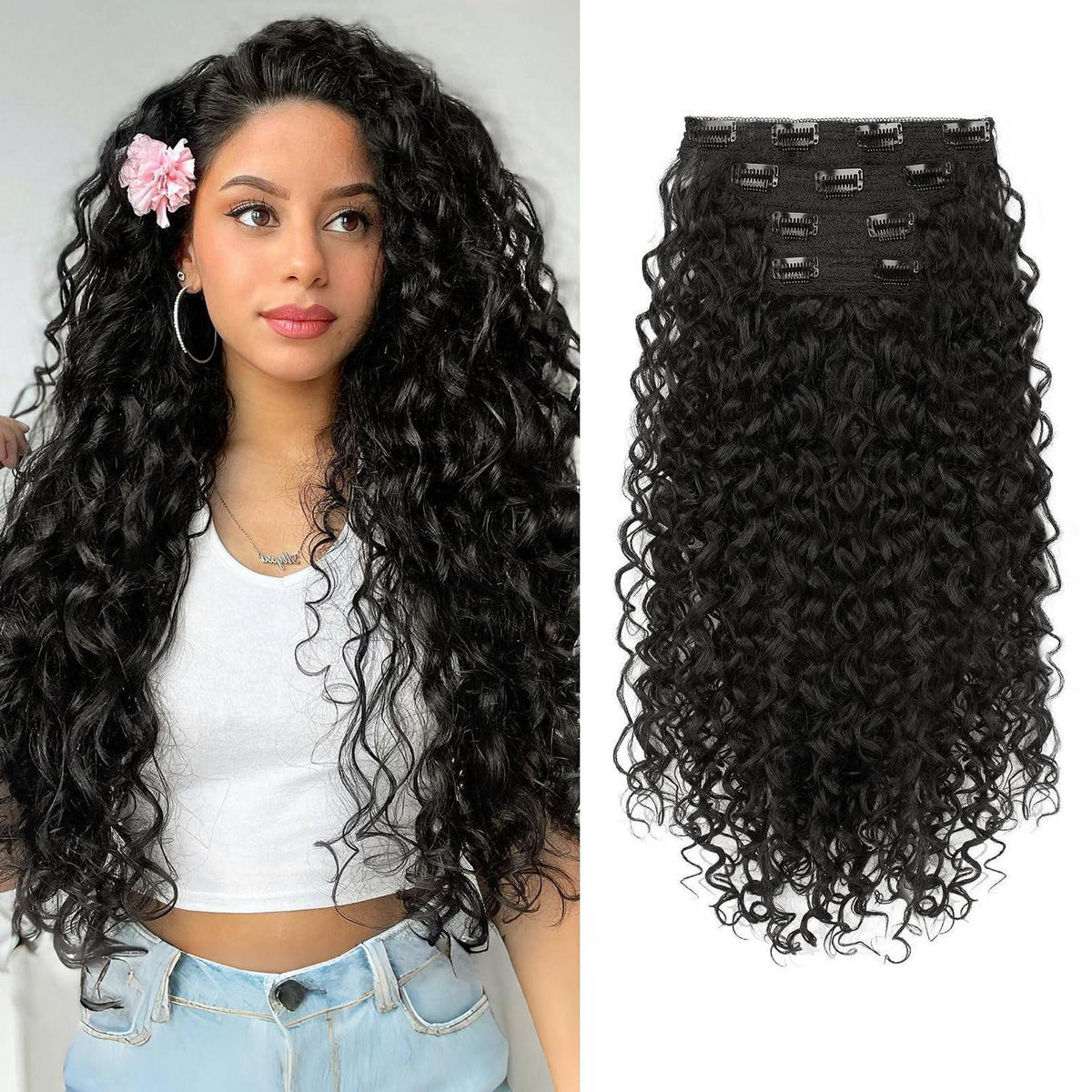 Lockige Haarverlängerung Clip-in, 50cm, Braun/Schwarz
