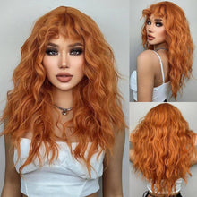 Orange lange wellige Perücke mit Pony für Frauen - Hitzebeständiges