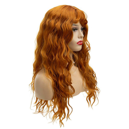 Orange lange wellige Perücke mit Pony für Frauen - Hitzebeständiges