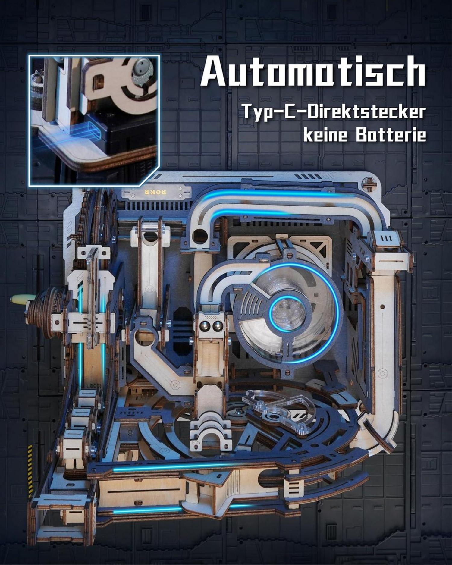 ROKR Kugelbahn Holzpuzzle Marble Spaceport Elektrischer Antrieb