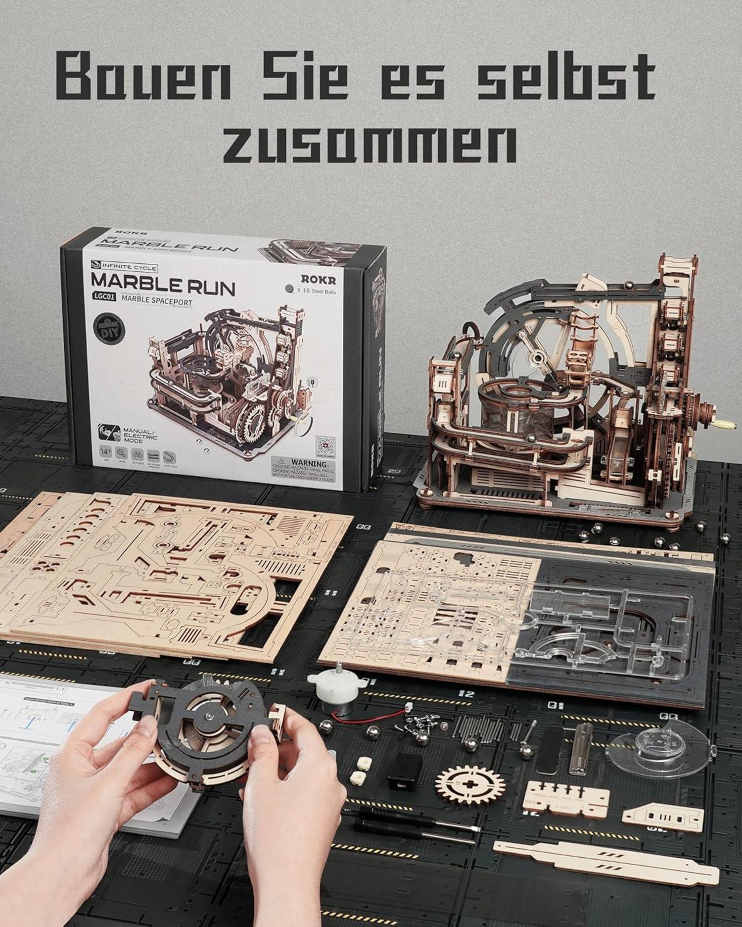 ROKR Kugelbahn Holzpuzzle Marble Spaceport Elektrischer Antrieb