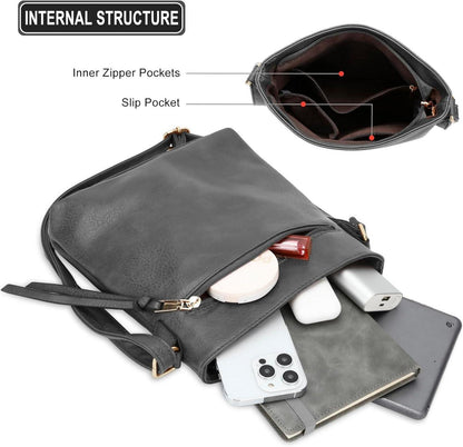 dobsechs Umhängetasche aus weichem PU-Leder für Damen - Crossbody-Tasche mit mehreren Taschen