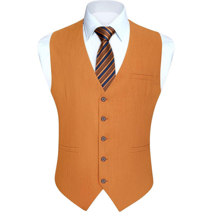 Herren Anzugweste Baumwolle V-Ausschnitt Elegant Retro Orange XS-4XL