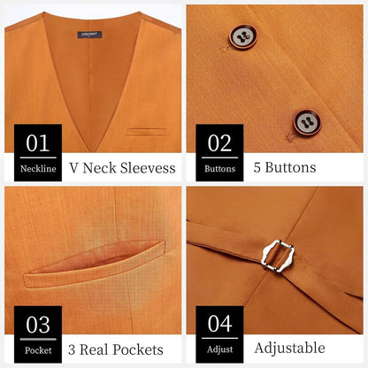 Herren Anzugweste Baumwolle V-Ausschnitt Elegant Retro Orange XS-4XL
