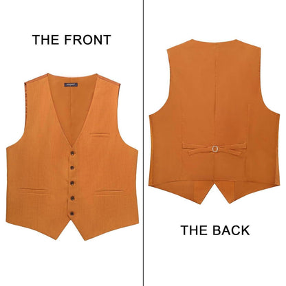 Herren Anzugweste Baumwolle V-Ausschnitt Elegant Retro Orange XS-4XL