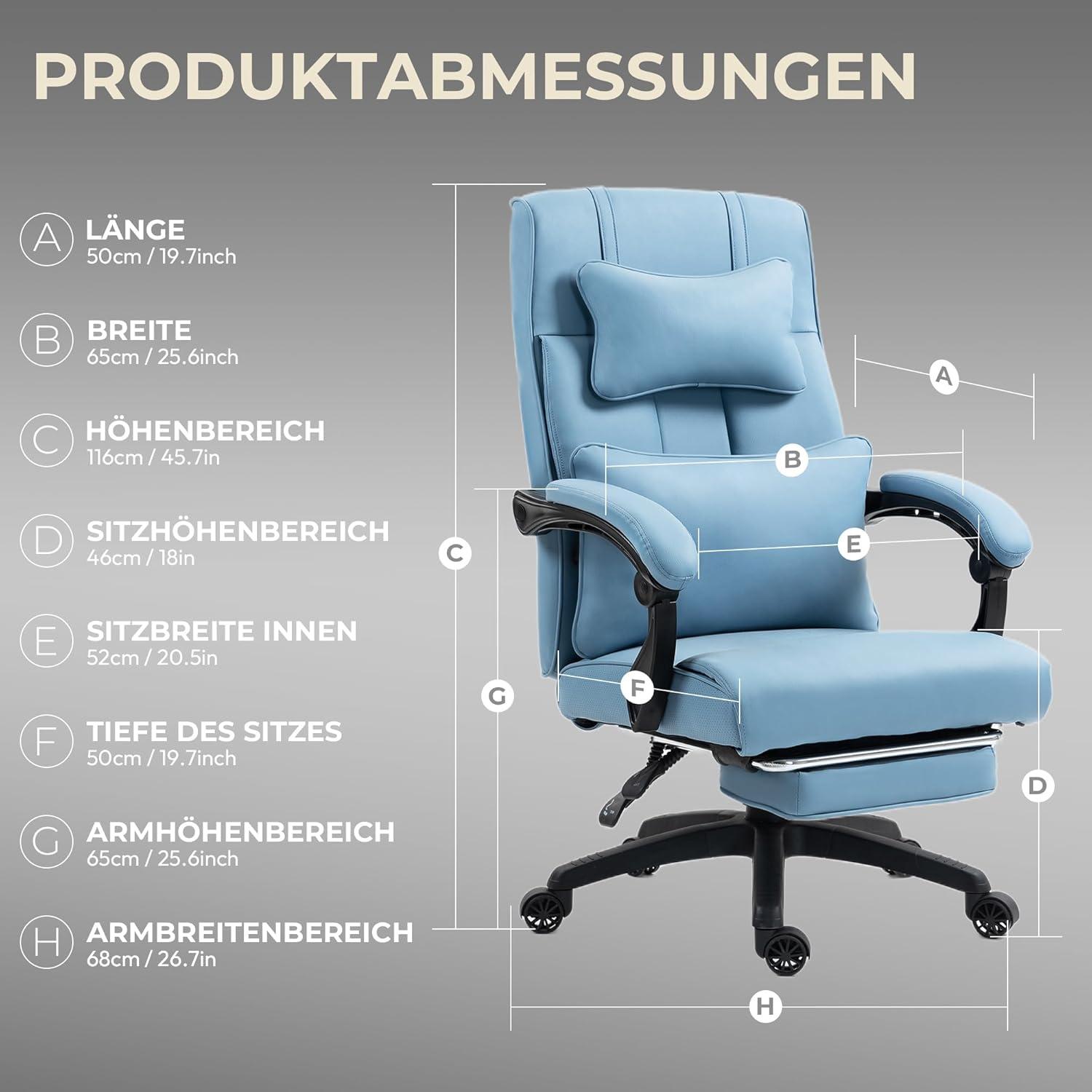 Chefsessel Bürostuhl Ergonomisch mit Fußstütze und Lendenwirbelstütze