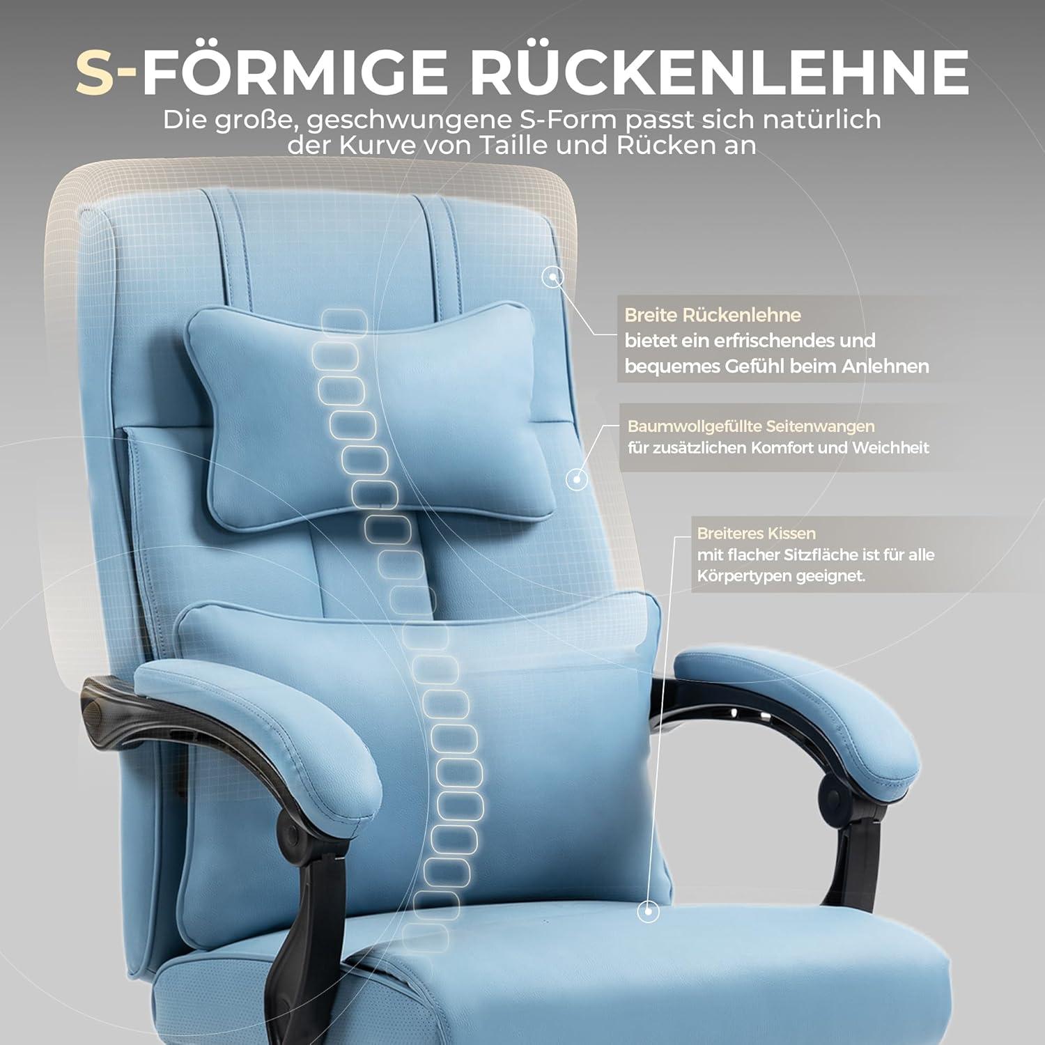 Ergonomischer Chefsessel Bürostuhl mit Fußstütze und Lendenwirbelstütze