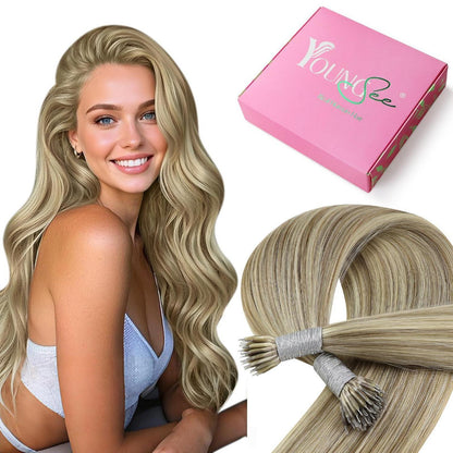 Echthaar Haarverlängerung Hellbraun mit Platinblond, 40cm