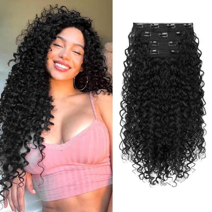 Lockige Haarverlängerung 50cm – Schwarz, Clip-in, Proteinseide