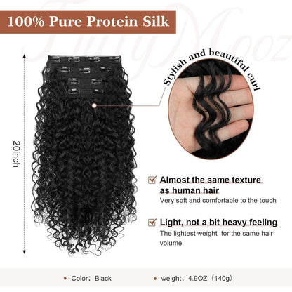 Lockige Haarverlängerung 50cm – Schwarz, Clip-in, Proteinseide