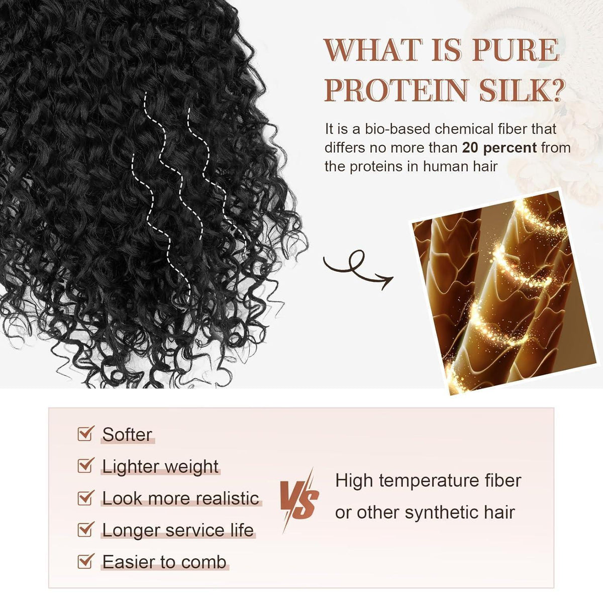 Lockige Haarverlängerung 50cm – Schwarz, Clip-in, Proteinseide