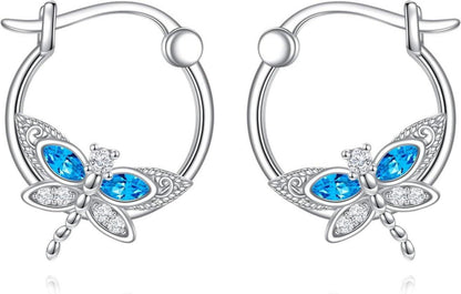 925 Sterling Silber Libelle Ohrringe Blauer Kristall Geschenke
