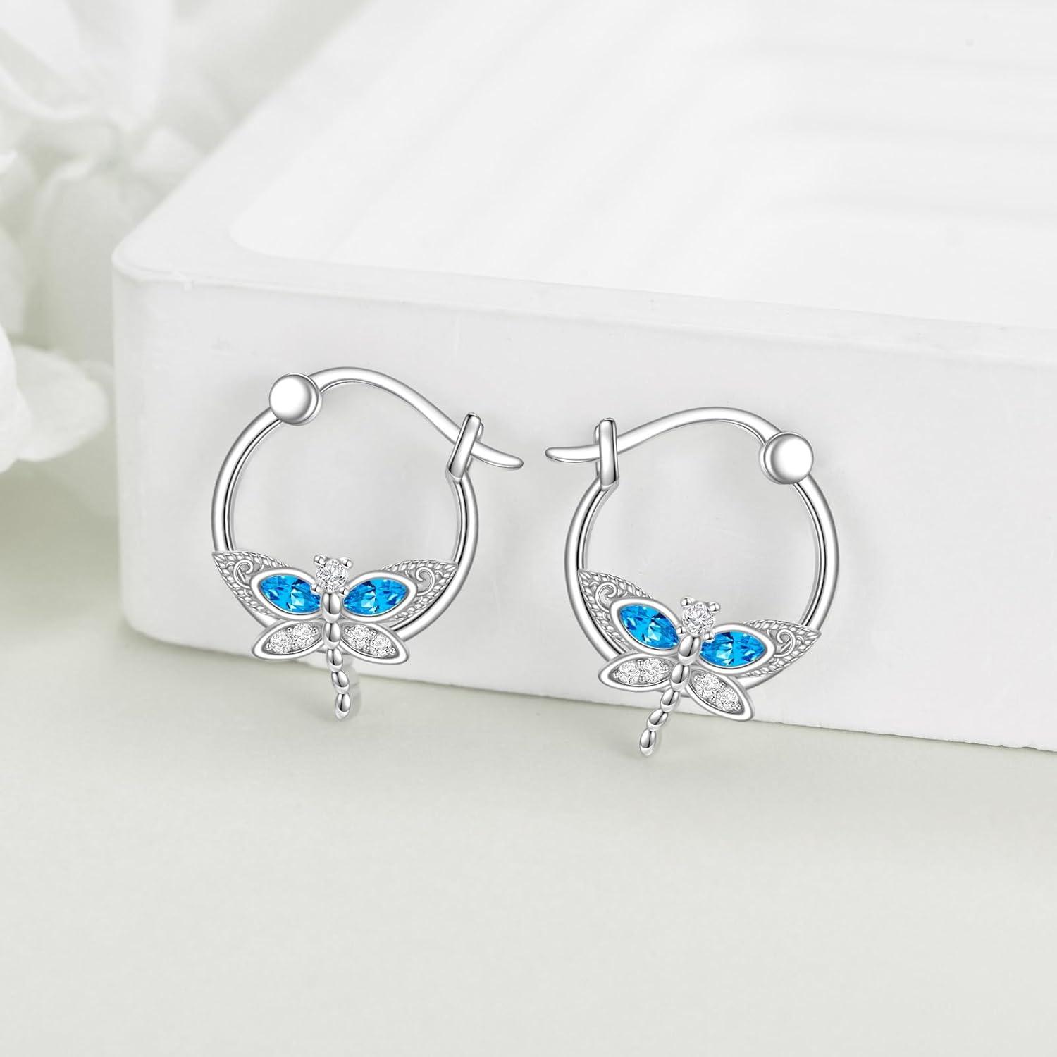 Libelle Ohrringe 925 Sterling Silber Blauer Kristall Damen Mädchen