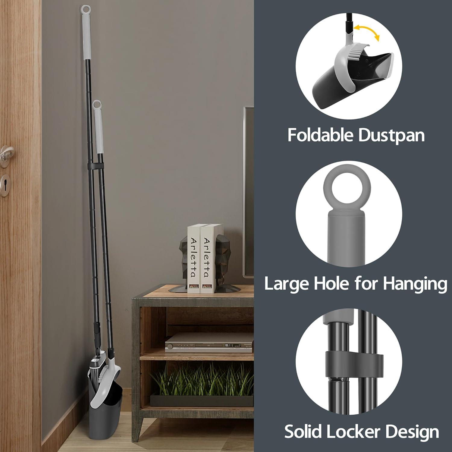 Besen Kehrschaufel Set Langem Stiel 138 cm 180 Grad Drehbar Camping