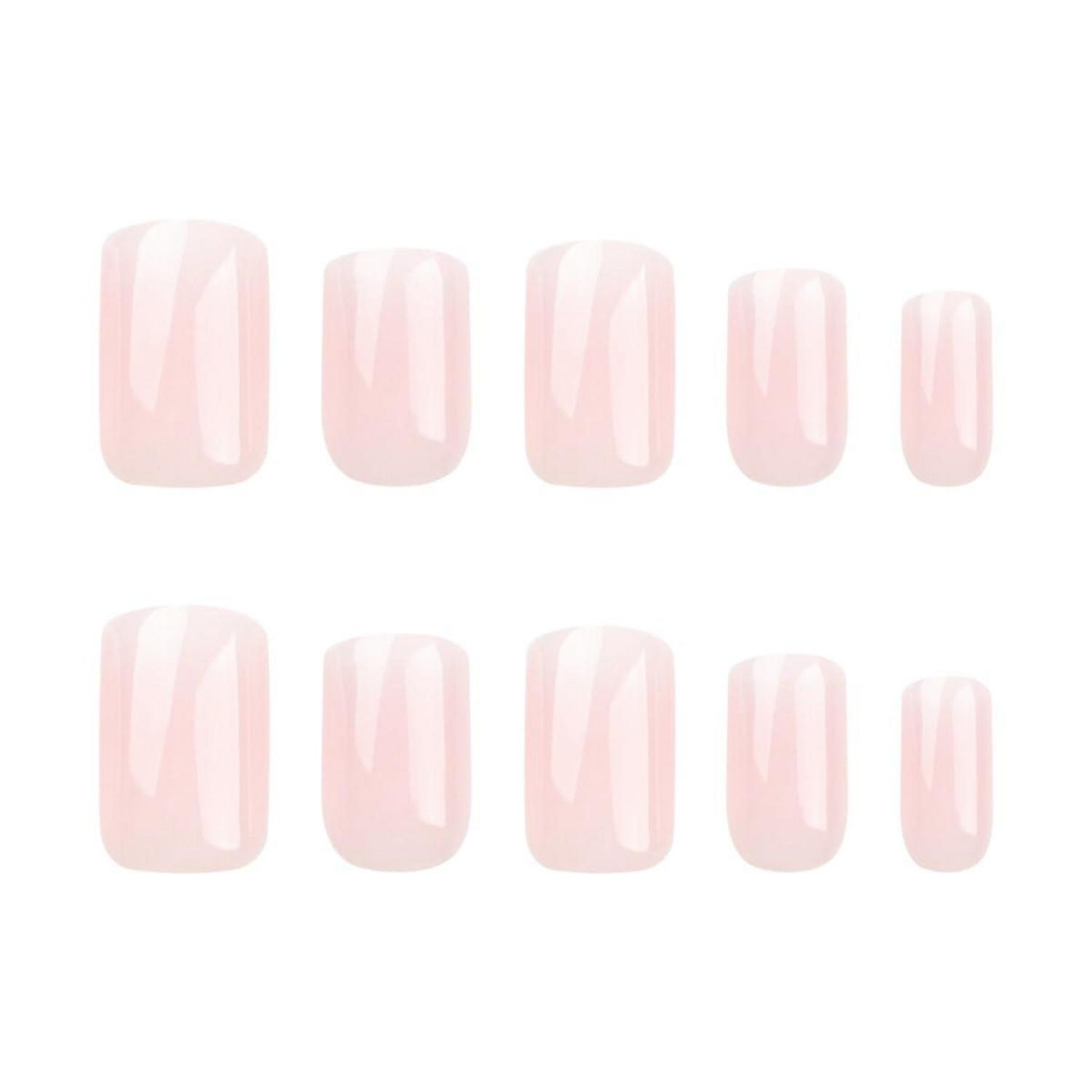 24er Set Weiße Kurze Press-On Nägel - Eckiges Design, Glossy Nude