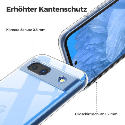 Google Pixel 8A Hülle + 2 Hartglas Schutzfolien Ultra Slim Stoßfest Clear