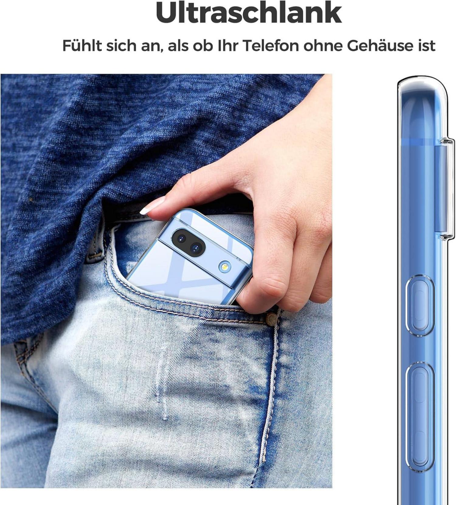 Google Pixel 8A Hülle + 2 Hartglas Schutzfolien Ultra Slim Stoßfest Clear