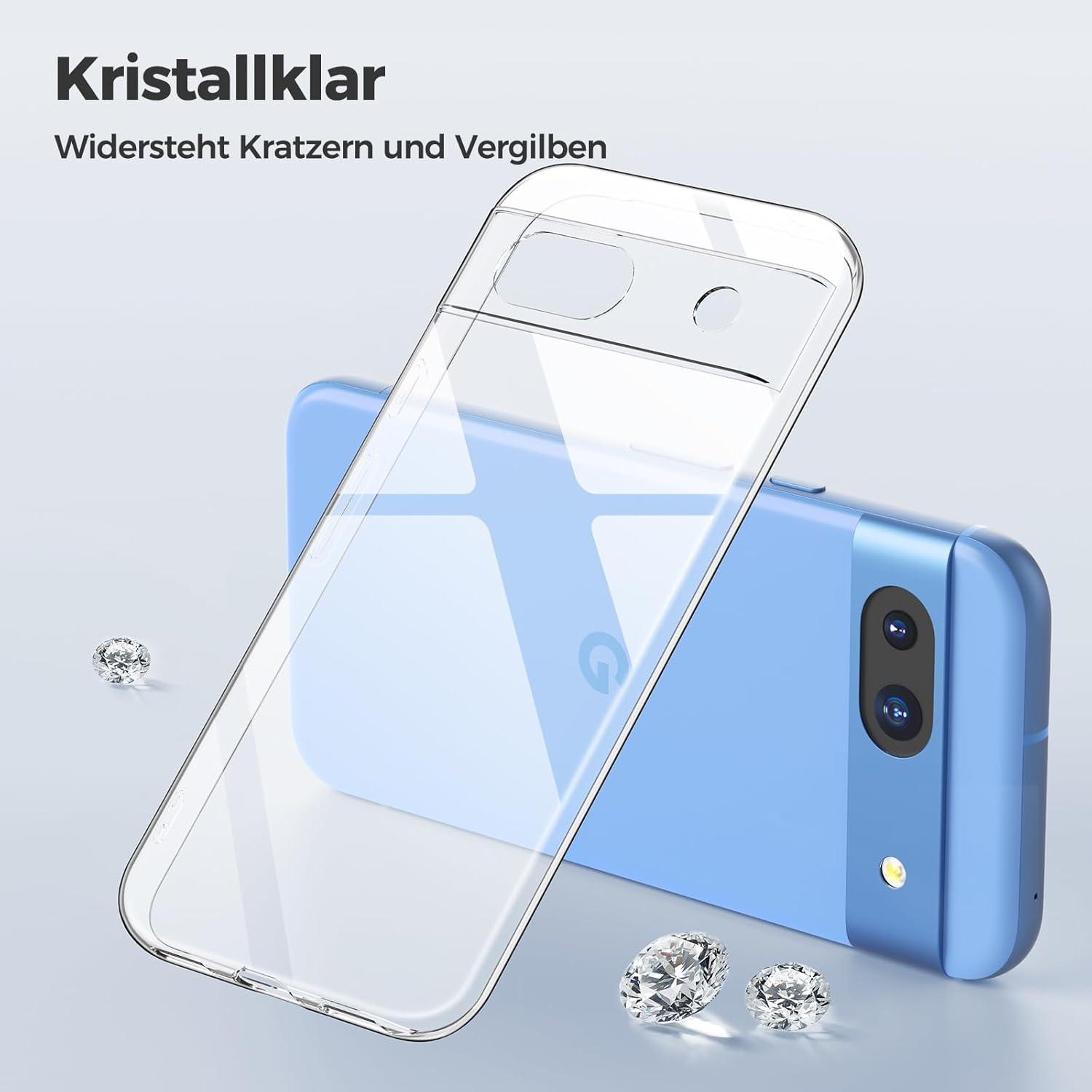 Google Pixel 8A Hülle mit Hartglas - Stoßfest & Schlank - Transparent
