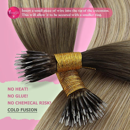 Echthaar Nanoring Extensions Braun Balayage Blond 35cm