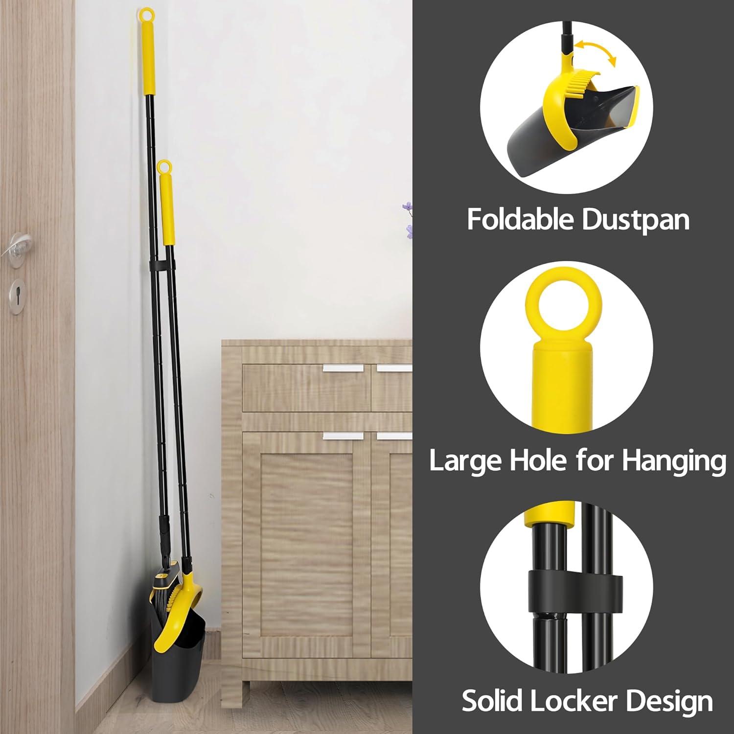 Besen und Kehrschaufel Set Langstielig 138cm 180 Grad drehbar Schwarz