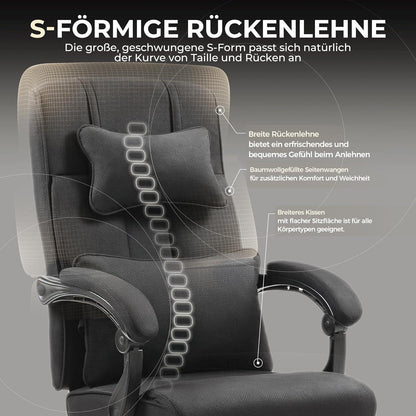 Ergonomischer Chefsessel Bürostuhl mit Fußstütze Schwarz
