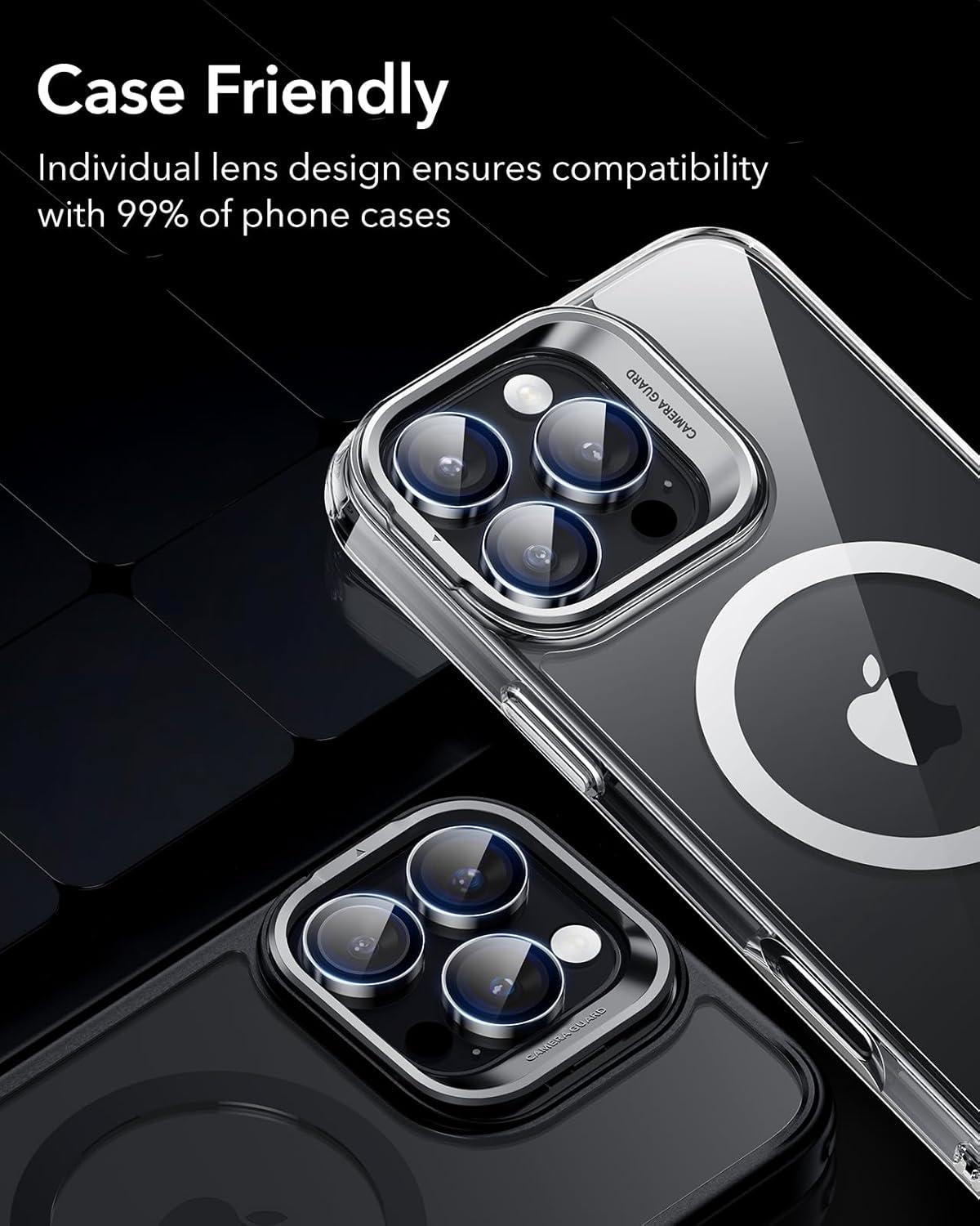 ESR Kamera Schutz für iPhone 16/15/14 Pro Max, Armorite Gehärtetes Glas Linse, Schwarz
