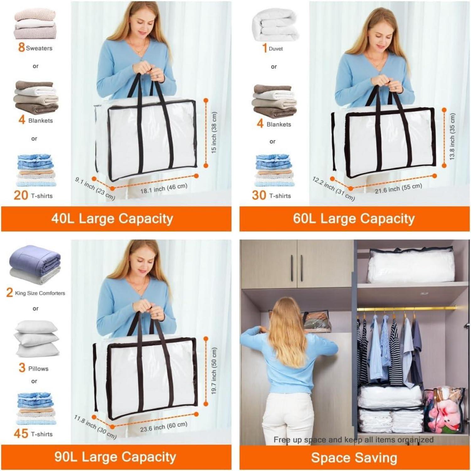 Vieshful Transparente Kleideraufbewahrungstasche 3er Set 40L