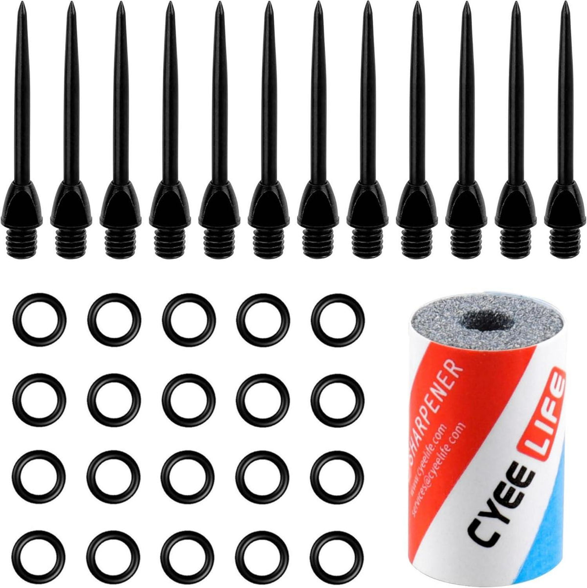 12 Steel Dartpfeile Spitzen + 20 Gummiringe + 1 Dartpfeile Spitzer