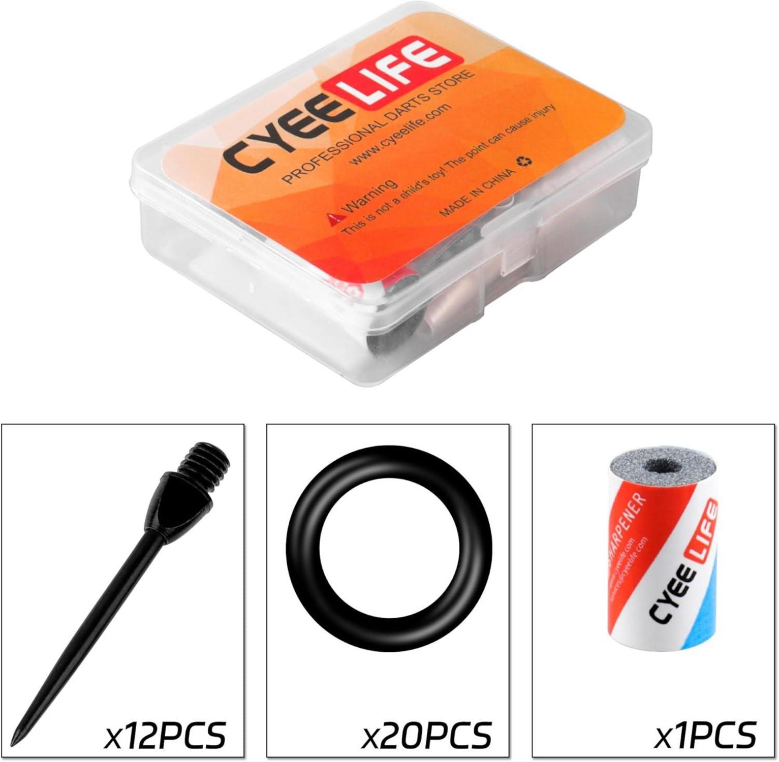 CyeeLife Steel Spitzen 12 Stück + Gummiringe 20 + Dartpfeile Spitzer 1