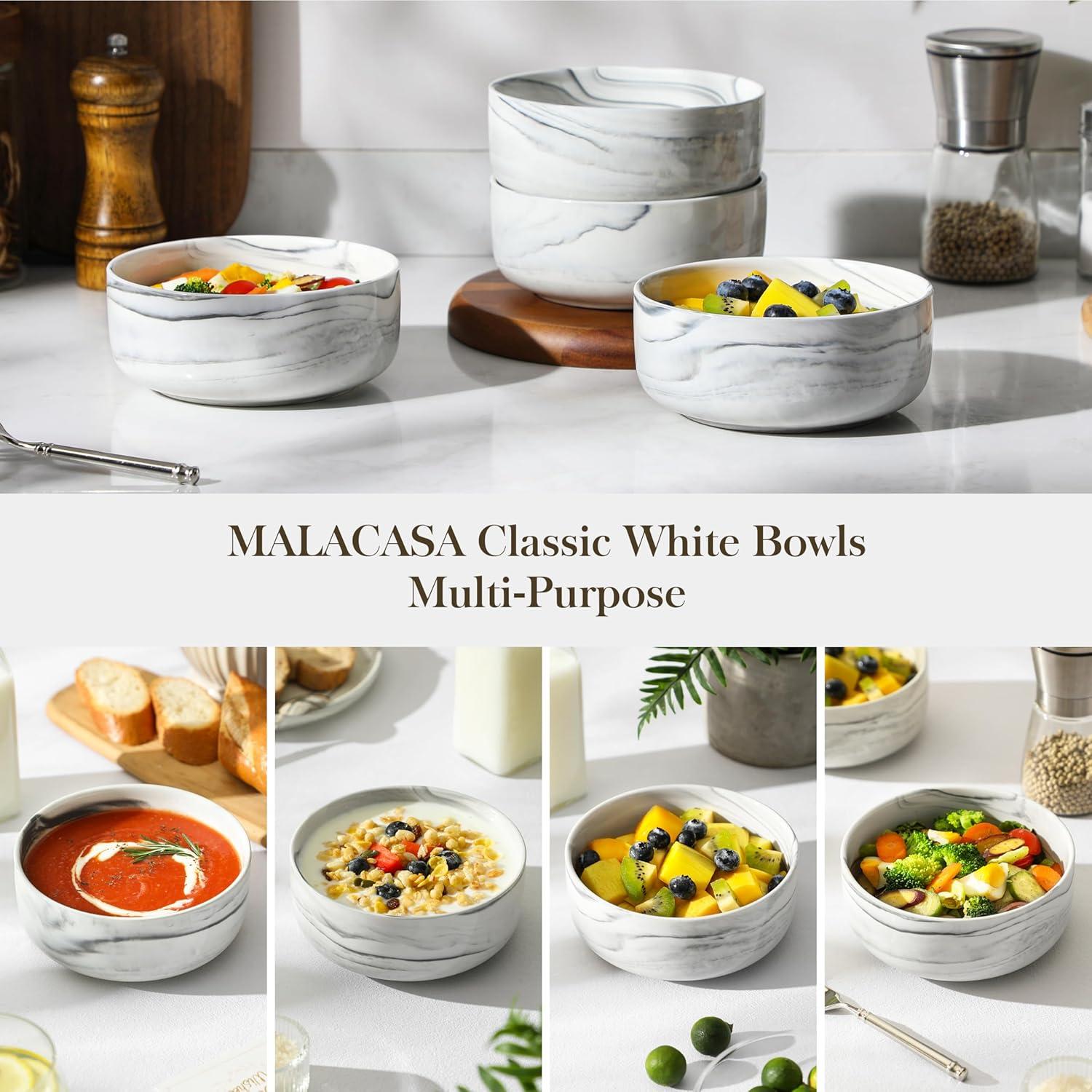 MALACASA Müslischalen 4er Set Porzellan Serie LUNA Marmorgrau 700ml