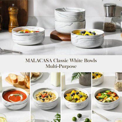 MALACASA Müslischalen 4er Set Porzellan Serie LUNA Marmorgrau 700ml