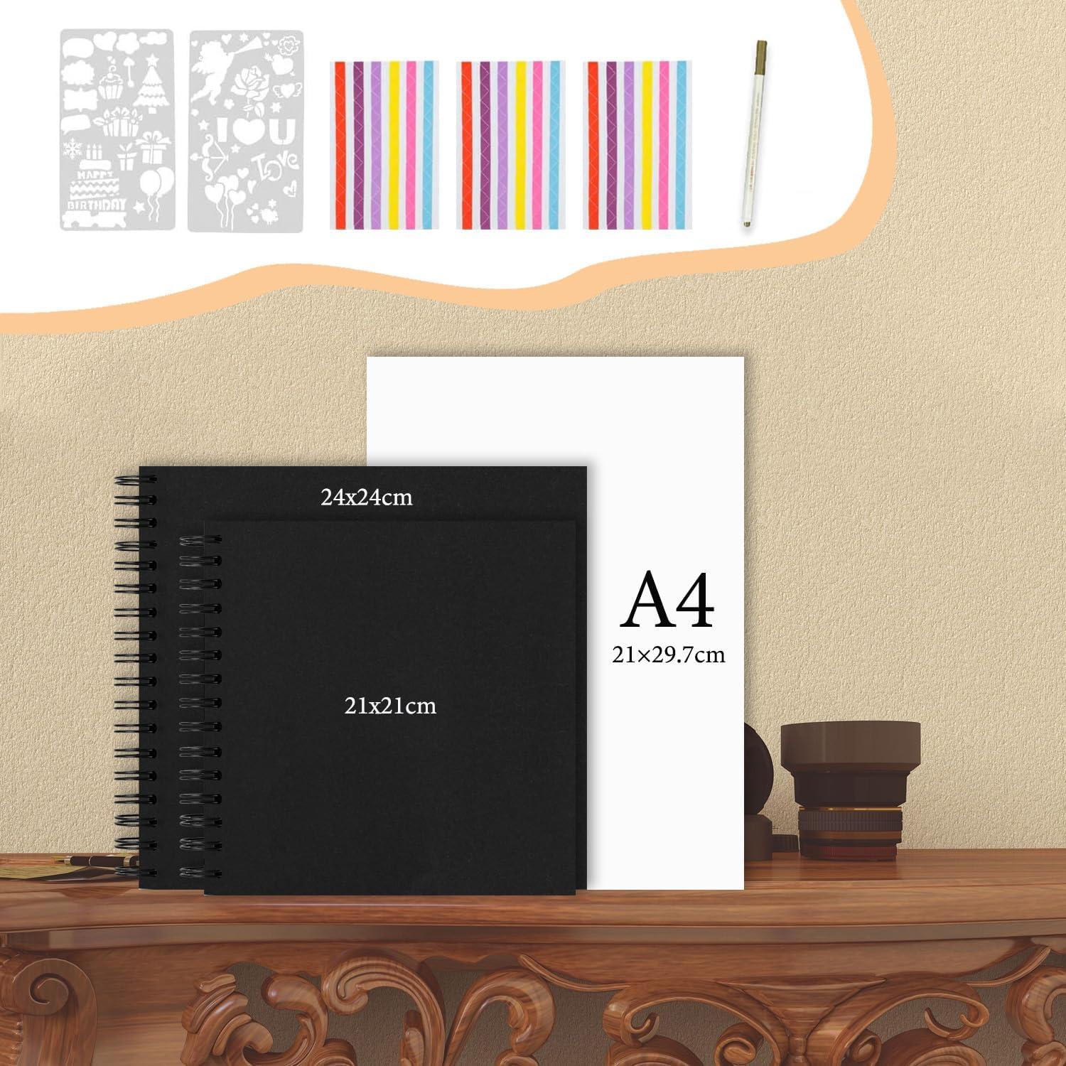 Fotoalbum Selbstgestalten 24x24cm DIY Spiral Scrapbook Album 80 Seiten Schwarz