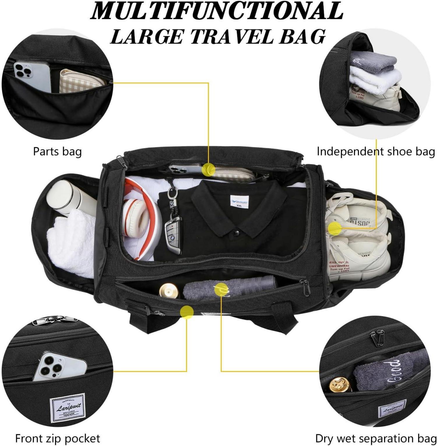 Laripwit Sporttasche Herren 40L Rucksack Trainingstasche Schwarz