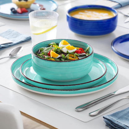 24tlg Geschirrset Steingut Blau modern Tafelservice 6 Personen