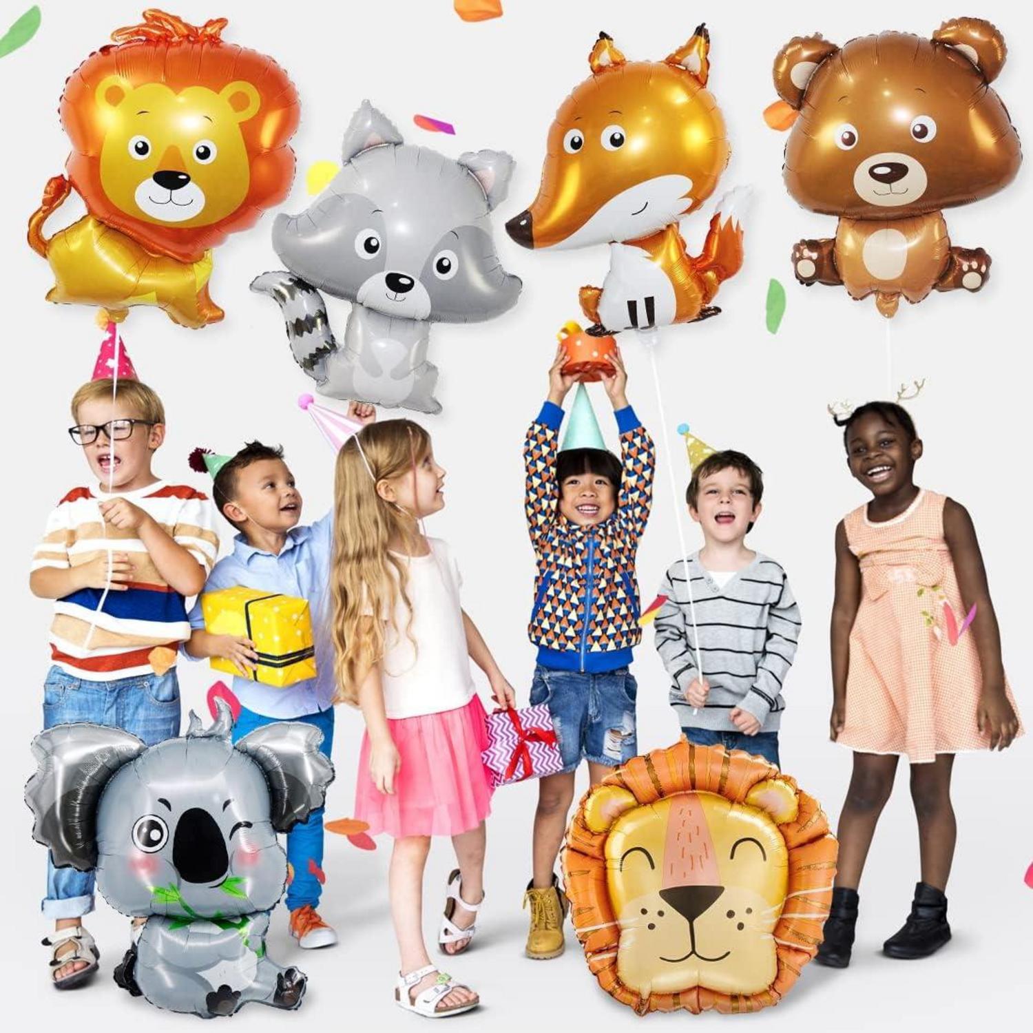 Waldtiere Folienballon Set Koala Braunbär Fuchs Löwe Waschbär XXL Balloon