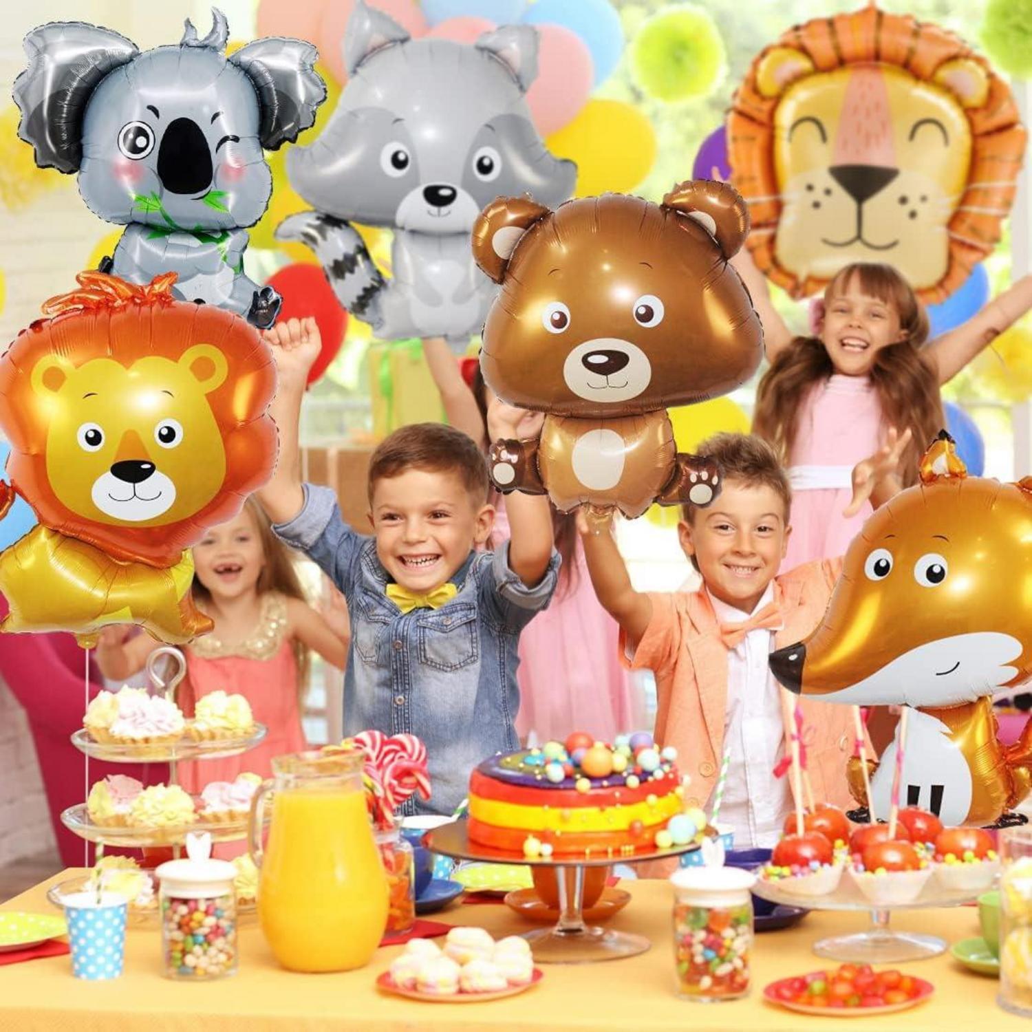 Waldtiere Folienballon Set Koala Braunbär Fuchs Löwe Waschbär XXL Balloon
