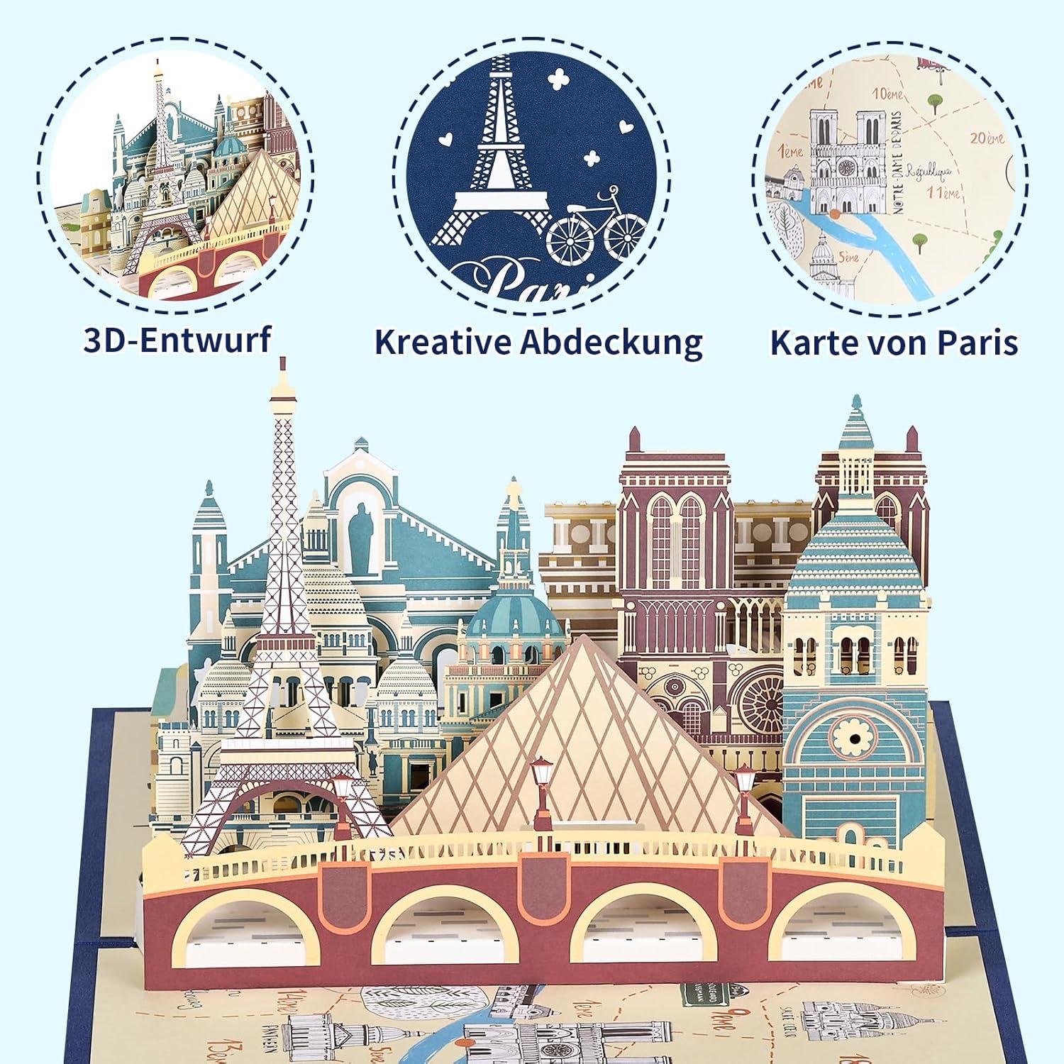 Pop Up Karte Paris Eiffelturm 3D Reisegutschein Geschenkkarte Urlaub