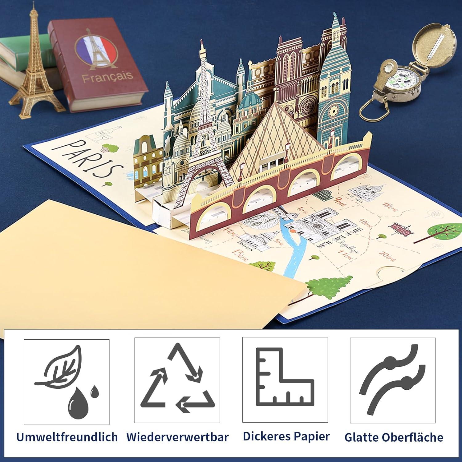 Joyoldelf Pop Up Karte Paris Eiffelturm 3D Reisegutschein Flitterwochen Urlaubscard