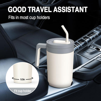 CS COSDDI Thermobecher 40oz mit Strohhalm und Griff 1180ml Beige