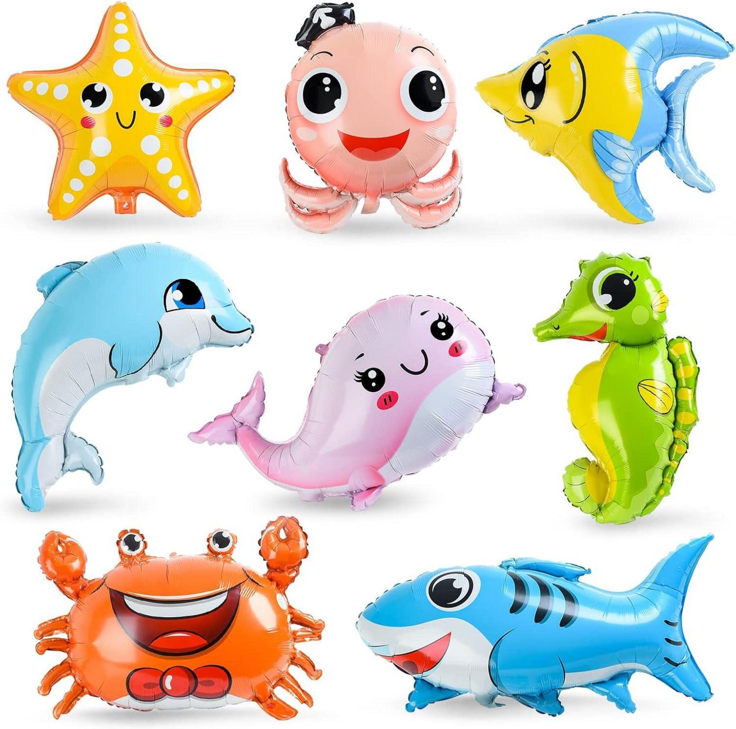 8 Meerestiere Folienballon Set für Helium - Fisch Delfin Seestern