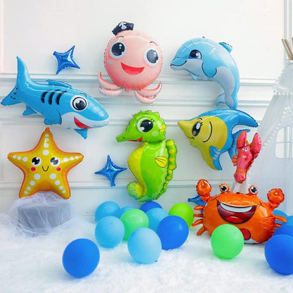 8 Meerestiere Folienballon Set für Helium - Fisch Delfin Seestern