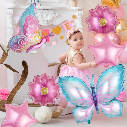 6 Stück Schmetterling Folienballon Blumen Helium Ballon für Mädchen Kinder Party