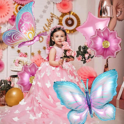 6er Set Schmetterling Folienballon Blumen Stern Rosa Kinder Geburtstag