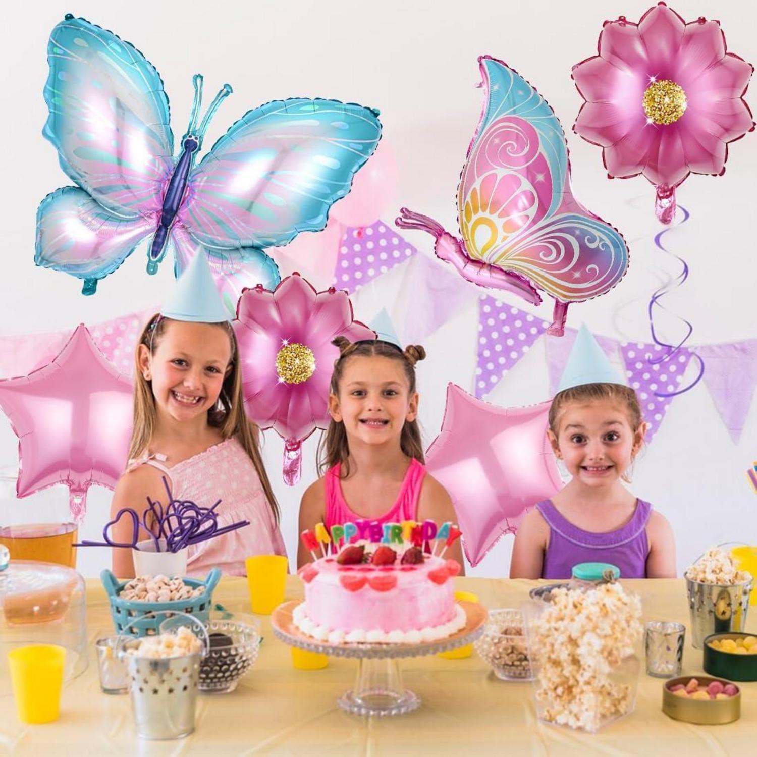 6er Set Schmetterling Blumen Helium Luftballons Mädchen Geburtstag