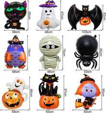 9-teiliges Halloween Folienballon Set, XXL Kürbis Katze Hexe