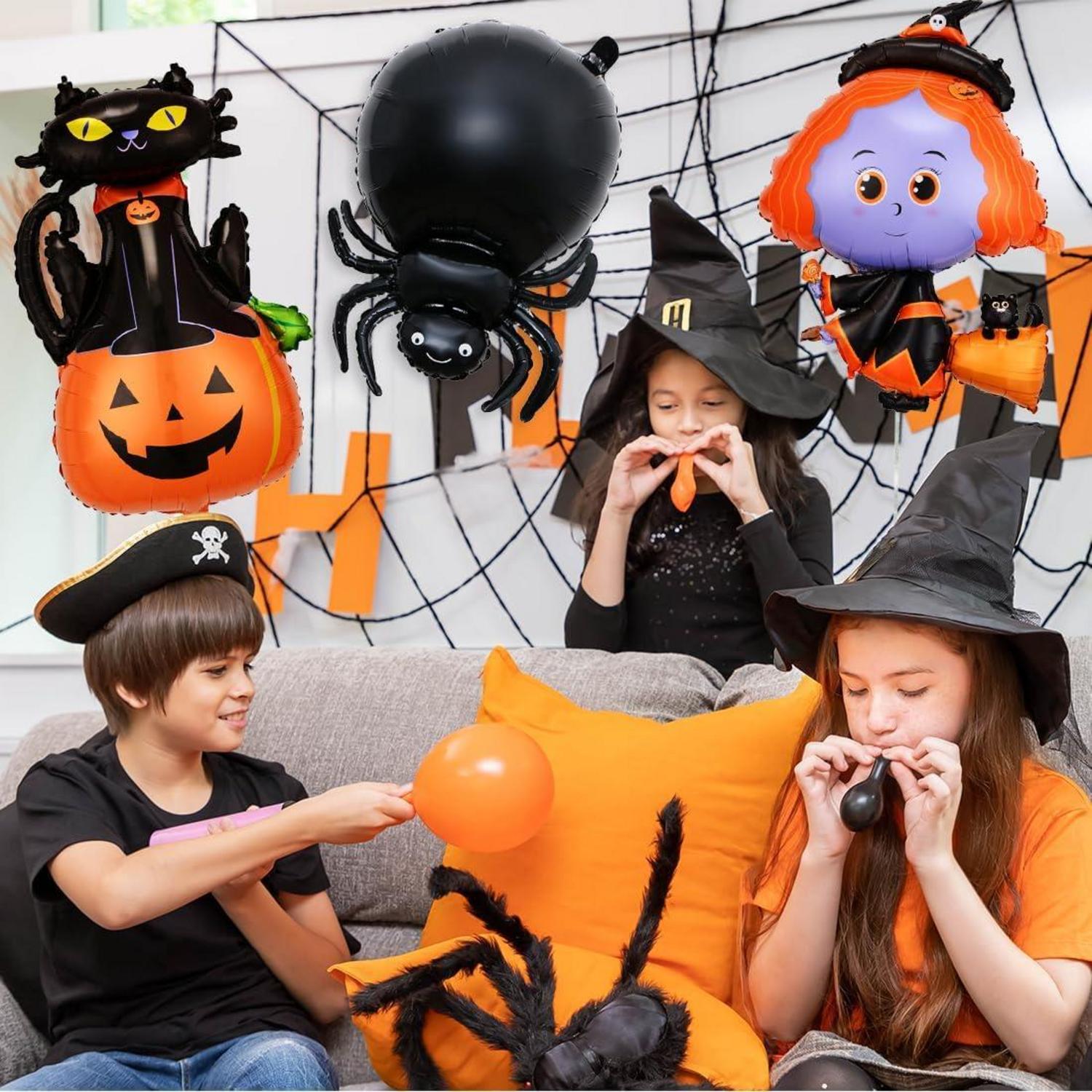 9-teiliges Halloween Folienballon Set, Kürbis Katze Hexe Geist Fledermaus - Party Deko für Kinder Geburtstag Theme