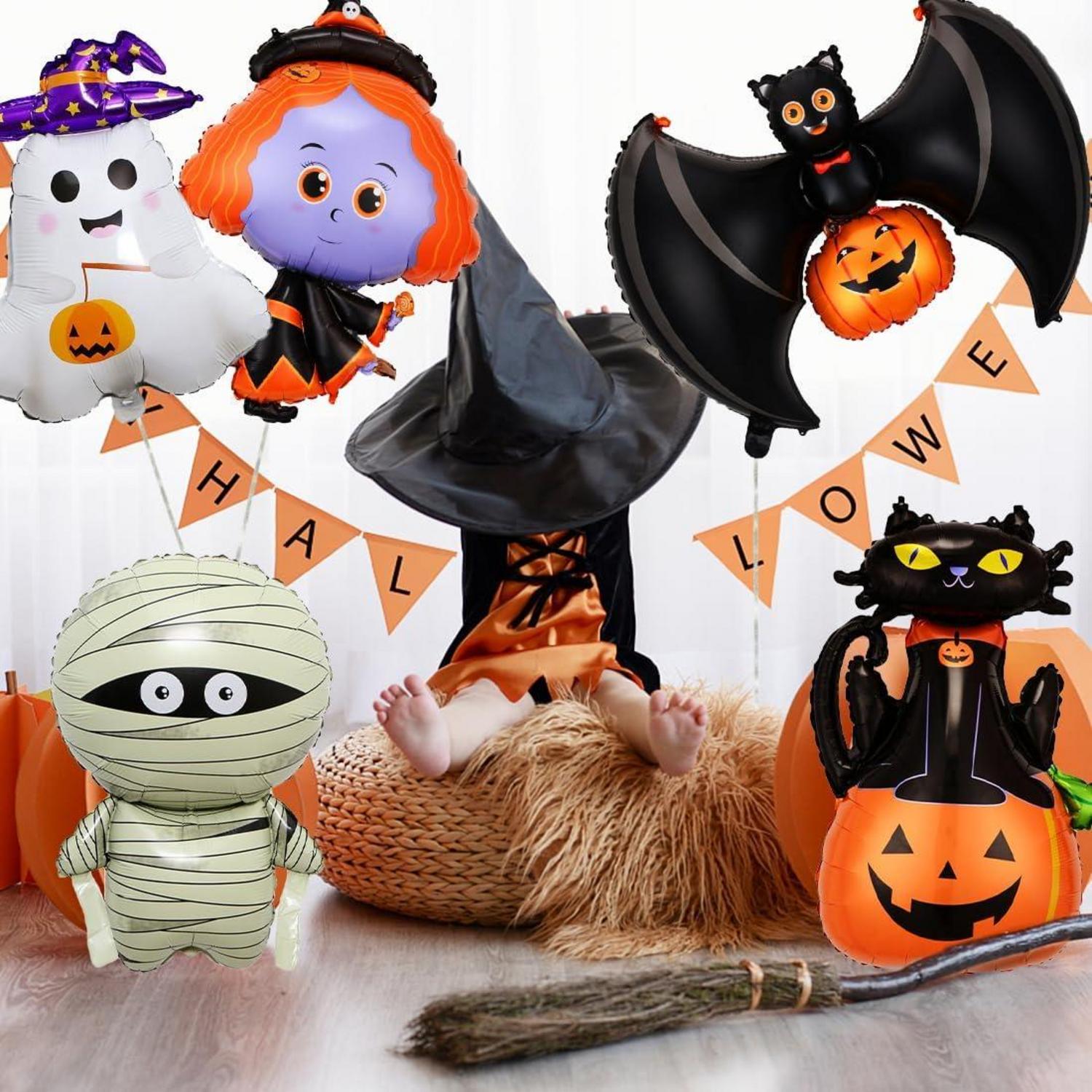 9 Stück Halloween Luftballon Set Kürbis Hexe Geist Fledermaus Katze